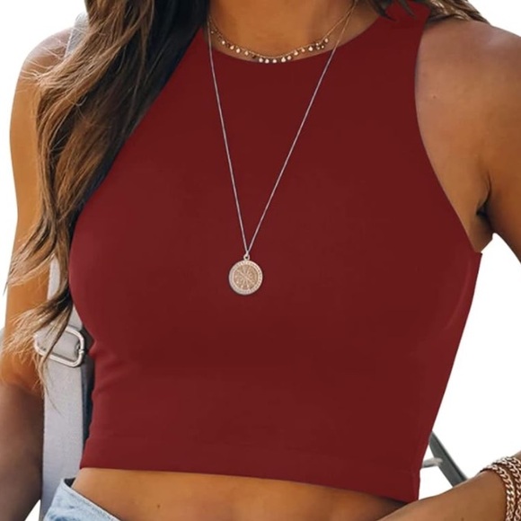 ✨Sold✨Sleeveless Cropped Red Women’s Ribbed Knit Tank Top Cotton Blend Small - Picture 2 of 7